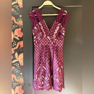 Free People Women's One Million Lovers Lace Mini Dress T-Strap Back Purple Sz 0